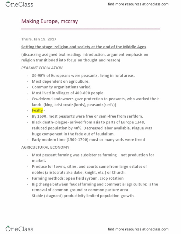 HIS-1700 Lecture Notes - Lecture 1: Open Field System, Dowry, Crop Rotation thumbnail