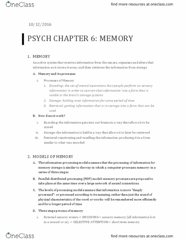 PSYC 1001 Lecture Notes - Lecture 6: Long-Term Memory, Iconic Memory, Echoic Memory thumbnail