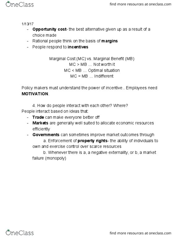 ECON 201 Lecture Notes - Lecture 3: Opportunity Cost, Externality, Market Failure thumbnail