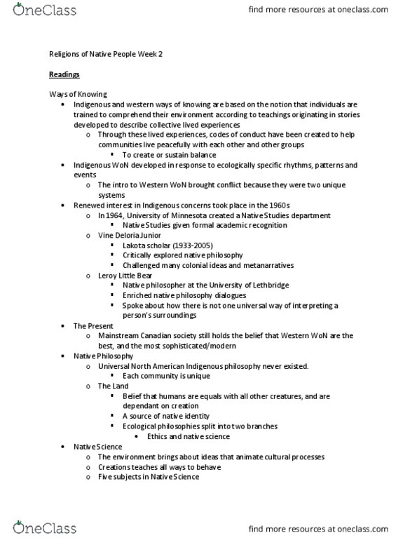 RELS 227 Lecture Notes - Lecture 2: Western Philosophy, Vision Quest, Metanarrative thumbnail