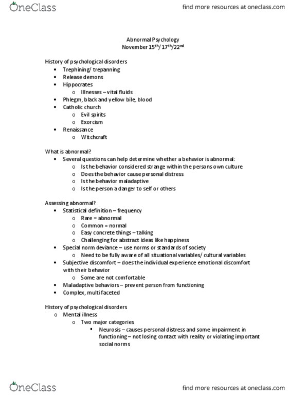 PS101 Lecture Notes - Lecture 9: Obsessive–Compulsive Disorder, Specific Phobia, Social Anxiety Disorder thumbnail