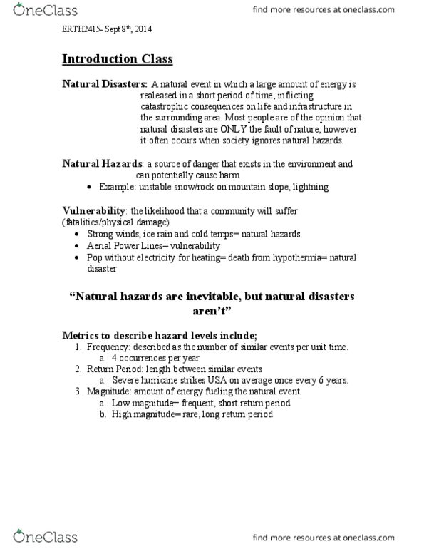 ERTH 2415 Lecture Notes - Lecture 1: Natural Disaster, Natural Hazard, Lightning thumbnail