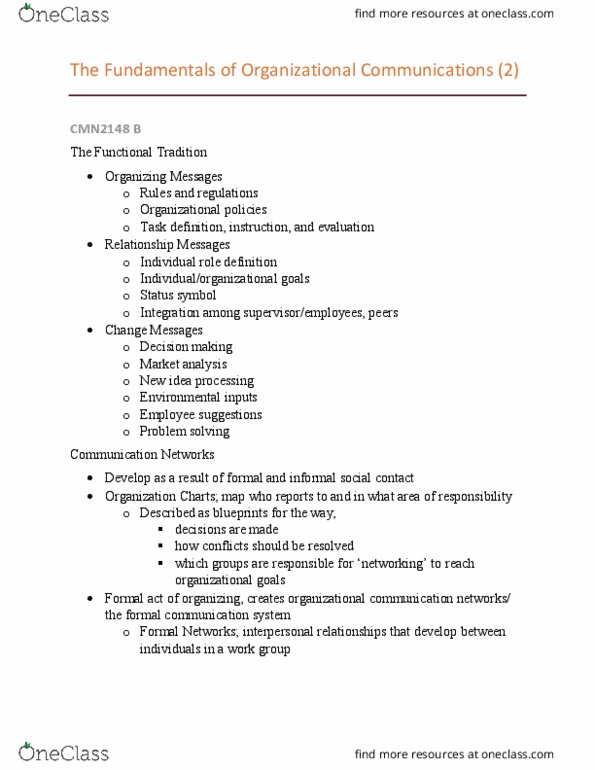 CMN 2148 Lecture Notes - Lecture 4: Karl E. Weick, Organizational Communication, Organizational Identification thumbnail