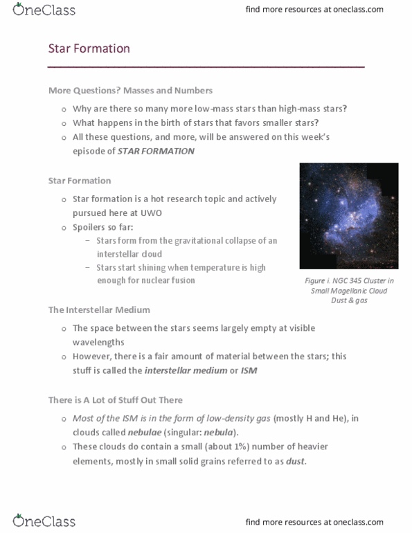 Astronomy 1021 Lecture Notes - Lecture 28: Interstellar Cloud, Cosmic Dust, Star Formation thumbnail