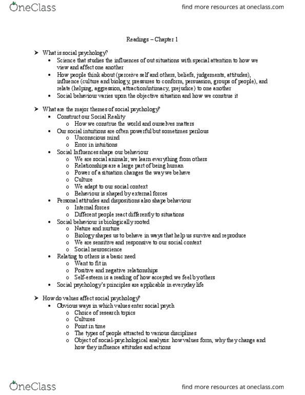 PS270 Chapter Notes - Chapter 1: Social Neuroscience, Unconscious Mind, Hindsight Bias thumbnail