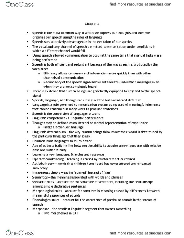 CSD-2464 Lecture Notes - Lecture 1: Vocal Tract, Linguistic Performance, Linguistic Competence thumbnail