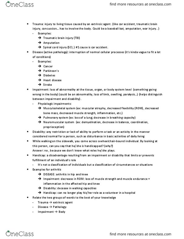 EXCI 210 Lecture Notes - Lecture 4: Traumatic Brain Injury, Spinal Cord Injury, Human Musculoskeletal System thumbnail