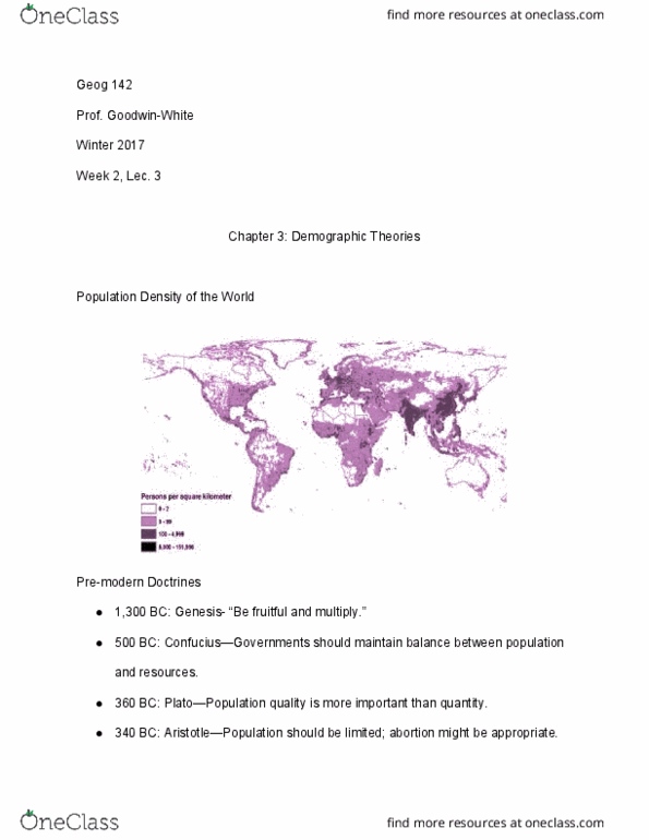 GEOG 142 Lecture Notes - Lecture 3: John Stuart Mill, Malthusianism, Demography thumbnail