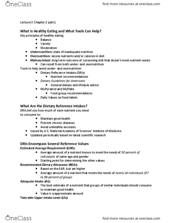 FN - Foods & Nutrition FN 30300 Lecture Notes - Lecture 3: Dietary Reference Intake, Overnutrition, Mypyramid thumbnail