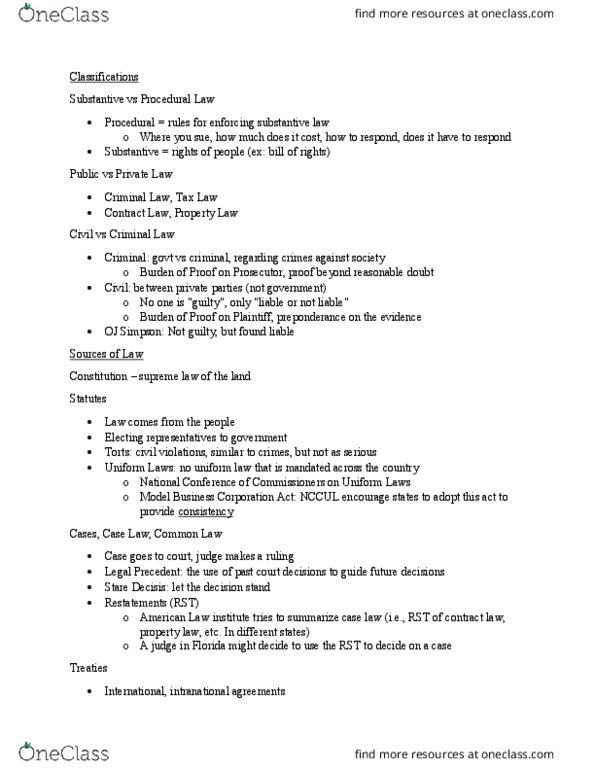 BSL 212 Lecture Notes - Lecture 1: Model Business Corporation Act, O. J. Simpson, Uniform Act thumbnail