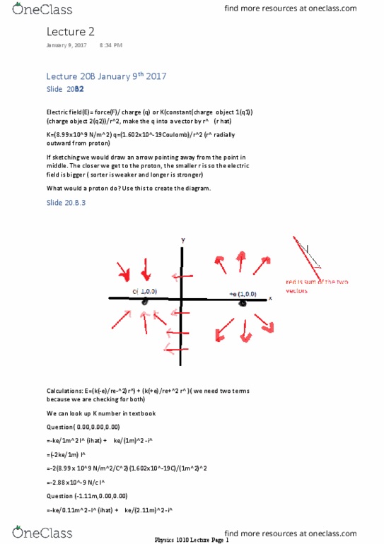 PHYS 1010 Lecture Notes - Lecture 2: Electric Field thumbnail