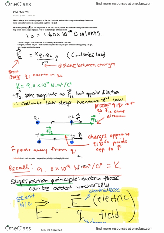 PHYS 1010 Chapter Notes - Chapter 20: Elementary Charge, Electric Charge thumbnail
