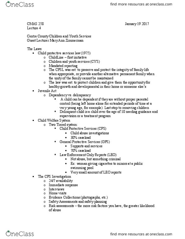 HD FS 258 Lecture Notes - Lecture 4: Child Protective Services, Childline, Child Abuse thumbnail