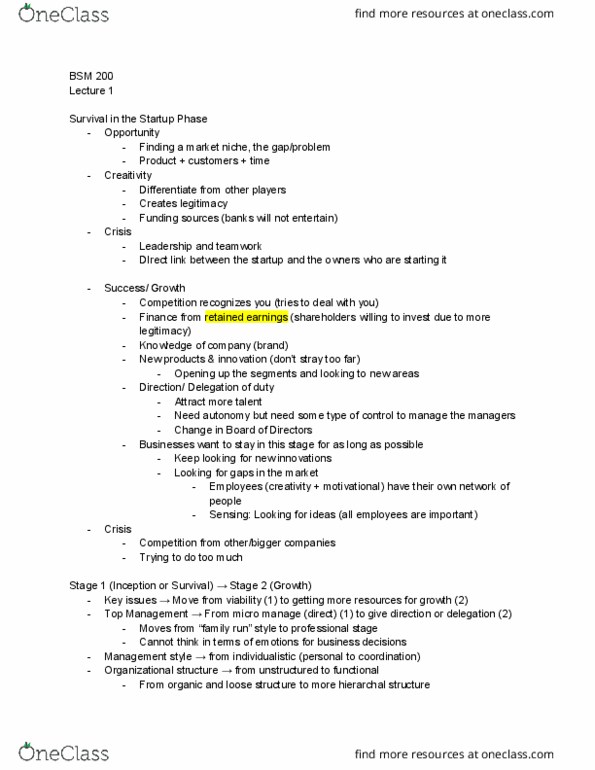 BSM 200 Lecture Notes - Lecture 1: Retained Earnings, Product Market, Finished Good thumbnail