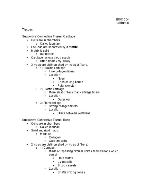 BI SC 004 Lecture Notes - Lecture 8: Hyaline Cartilage, Elastic Cartilage, Outer Ear thumbnail