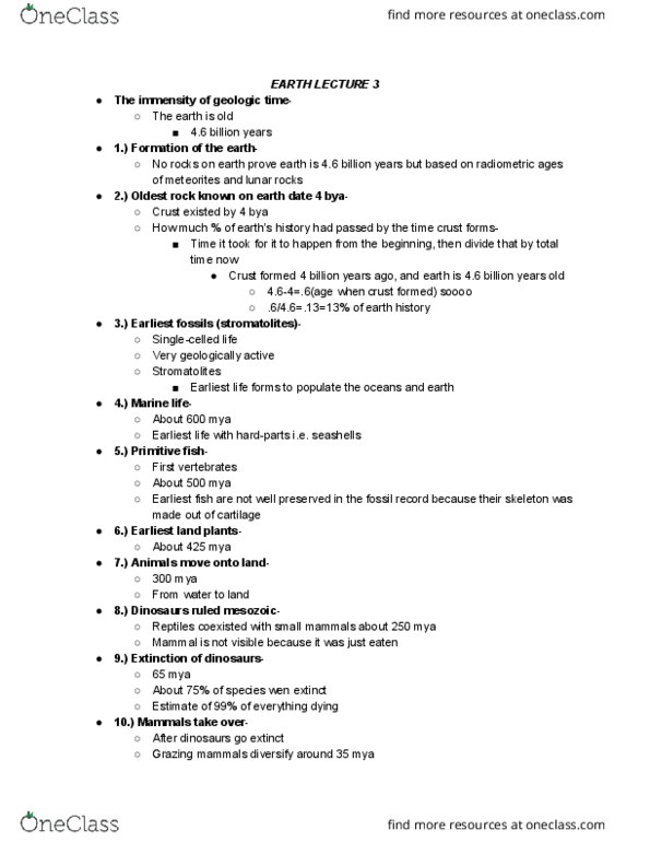 GEOS 170A1 Lecture Notes - Lecture 3: Oldest Dated Rocks, Stromatolite, Geologic Time Scale thumbnail