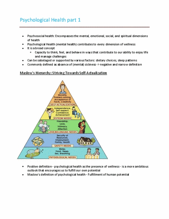 Health Sciences 1001A/B Lecture Notes - Lecture 4: Self-Actualization, Mood Disorder, Major Depressive Disorder thumbnail