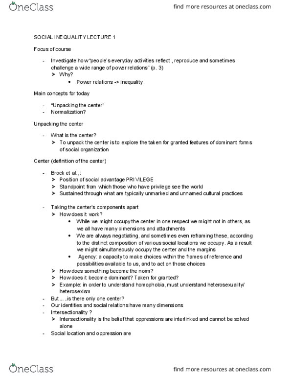 SOCB47H3 Lecture Notes - Lecture 1: Social Forces, Heterosexism, Intersectionality thumbnail