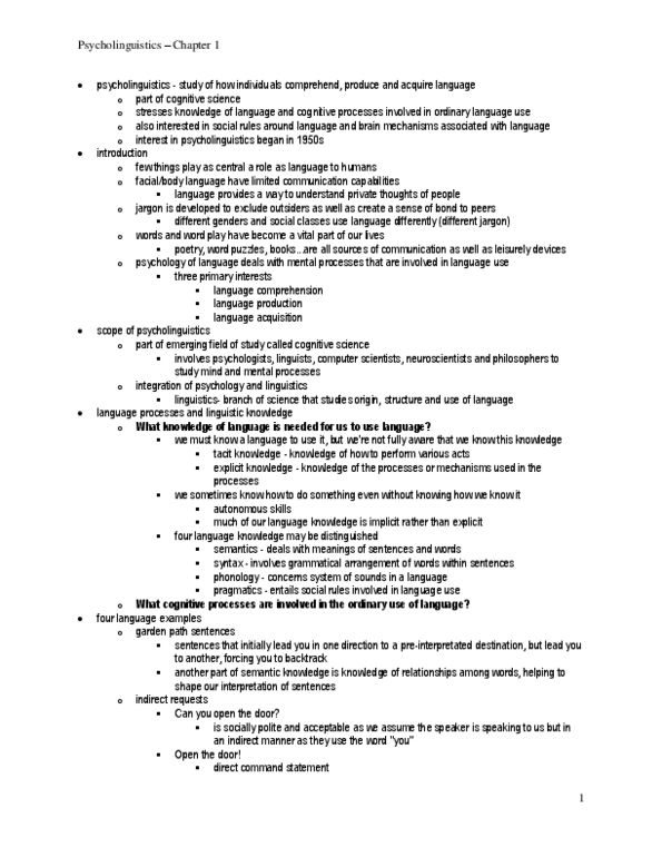 PS366 Chapter Notes - Chapter 1: Specific Performance, Cognitive Psychology, Language Disorder thumbnail