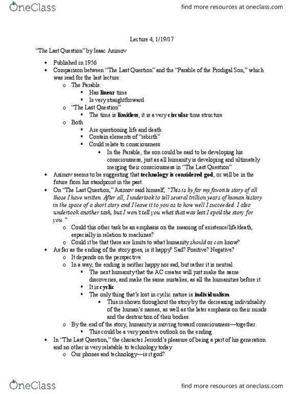 ENG 208 Lecture Notes - Lecture 4: Isaac Asimov, The Last Question, Time Complexity thumbnail
