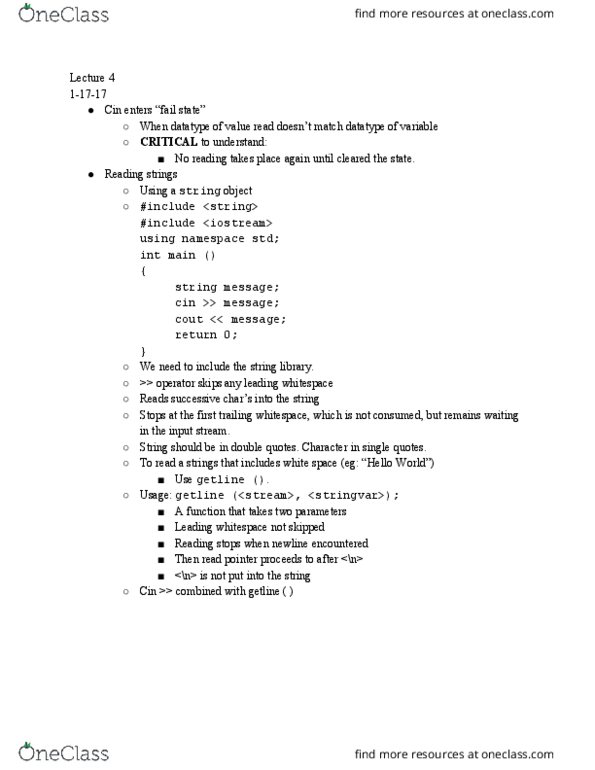 EECS 183 Lecture Notes - Lecture 4: Return Type, Duplicate Code, Semicolon thumbnail