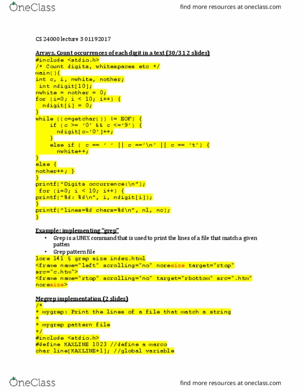 CS 24000 Lecture Notes - Lecture 3: Entry Point, Grep, In C thumbnail