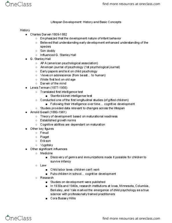 NURS 1030 Lecture Notes - Lecture 1: Arnold Gesell, Child Labor Laws In The United States, American Psychological Association thumbnail