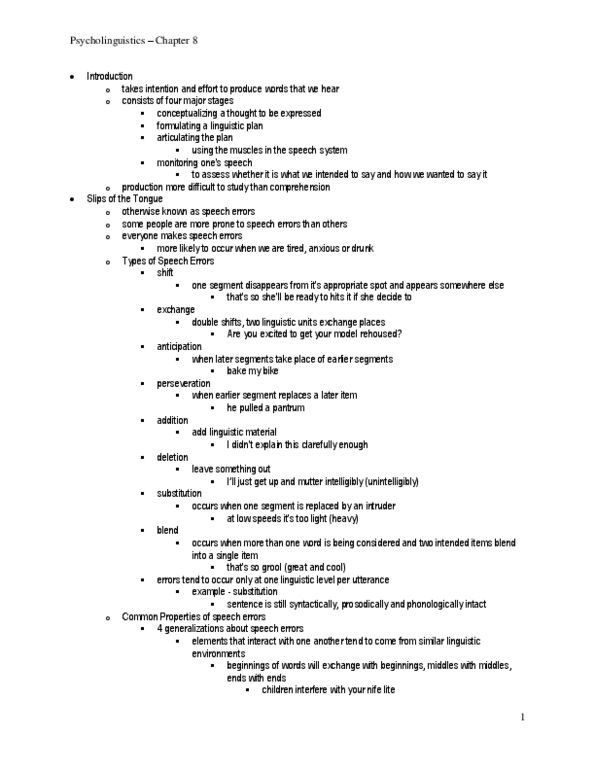 PS366 Chapter Notes - Chapter 8: Lexeme, Language Of Thought Hypothesis, Perseveration thumbnail