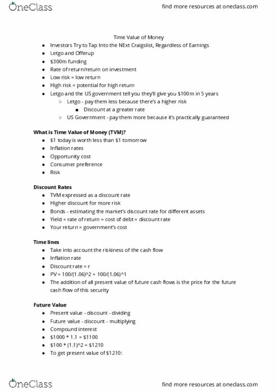 AFM121 Lecture Notes - Lecture 5: Discount Window, Opportunity Cost, Cash Flow thumbnail