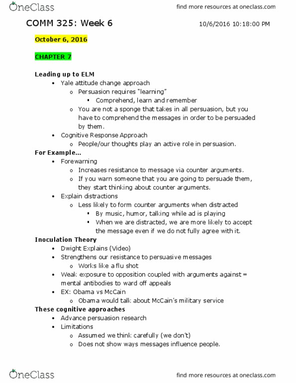 COMM 325 Lecture Notes - Lecture 12: Elaboration Likelihood Model, Influenza Vaccine, Antibody thumbnail