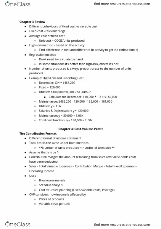 AFM102 Lecture Notes - Lecture 5: Fixed Cost, Variable Cost, Income Statement thumbnail