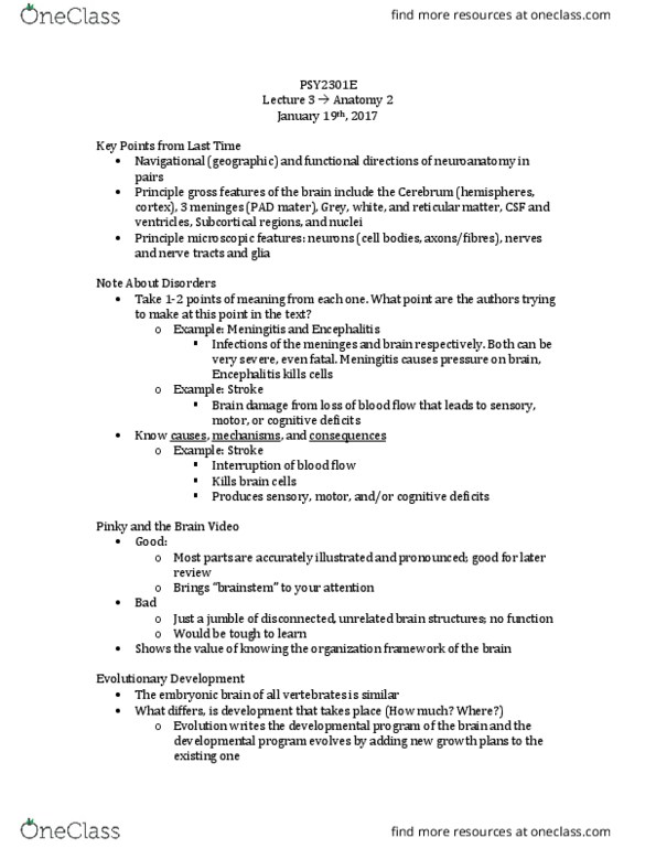 PSY 2301 Lecture Notes - Lecture 3: Substantia Nigra, Periaqueductal Gray, Superior Colliculus thumbnail