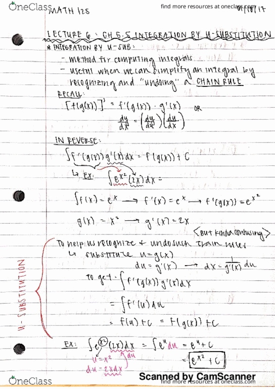 MATH 125 Lecture 6: Lecture 6 - Ch. 5.5 Integration by U-Substitution thumbnail