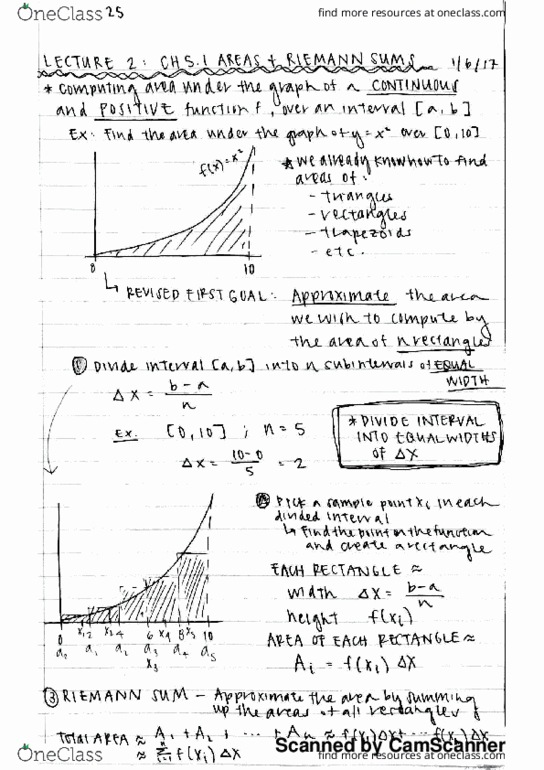 MATH 125 Lecture 2: Lecture 2 - Ch. 5.1 Areas & Riemann Sums thumbnail