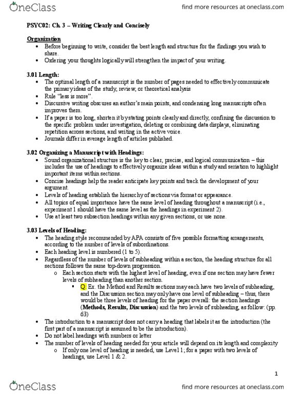 PSYC02H3 Chapter Notes - Chapter 3: Scientific Writing, Personal Pronoun, Jargon thumbnail