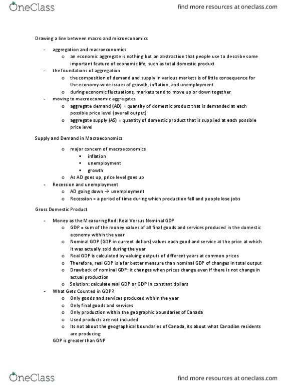 ECO 1302 Lecture Notes - Lecture 4: Aggregate Supply, Aggregate Demand, Microeconomics thumbnail