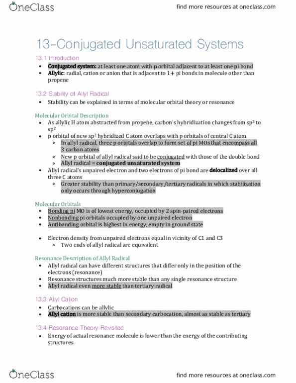 CHEM 222 Chapter Notes - Chapter 13: Molecular Orbital Theory, Antibonding Molecular Orbital, Unpaired Electron thumbnail