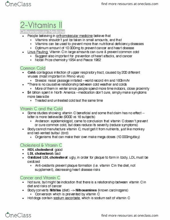 CHEM 181 Lecture Notes - Lecture 5: Orthomolecular Medicine, Low-Density Lipoprotein, High-Density Lipoprotein thumbnail