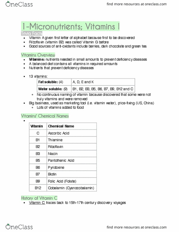 CHEM 181 Lecture Notes - Lecture 4: Cod Liver Oil, Vitamin D Deficiency, Thiamine thumbnail