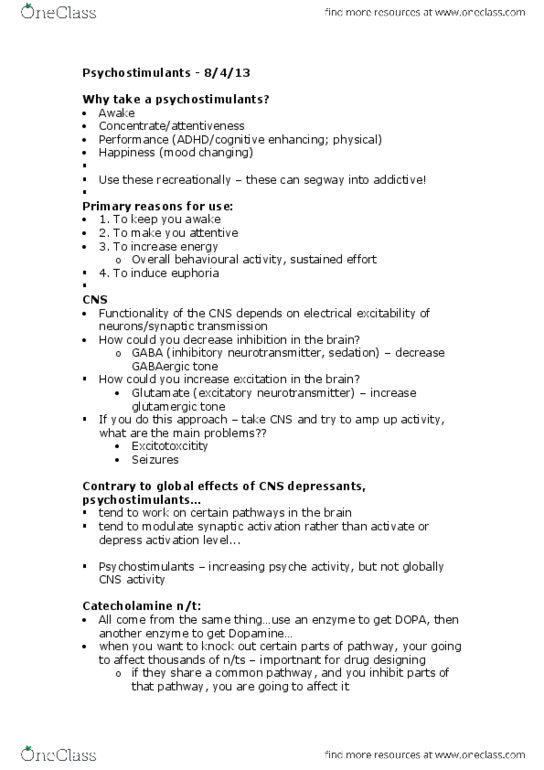 PSYC476 Lecture Notes - Ephedrine, Reuptake, Agonism thumbnail