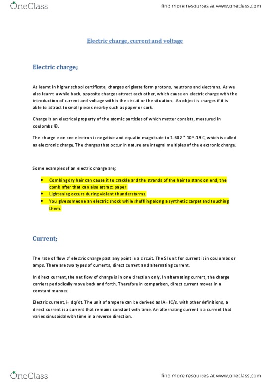 700024 Lecture Notes - Ampere, Electric Current, Electric Charge thumbnail