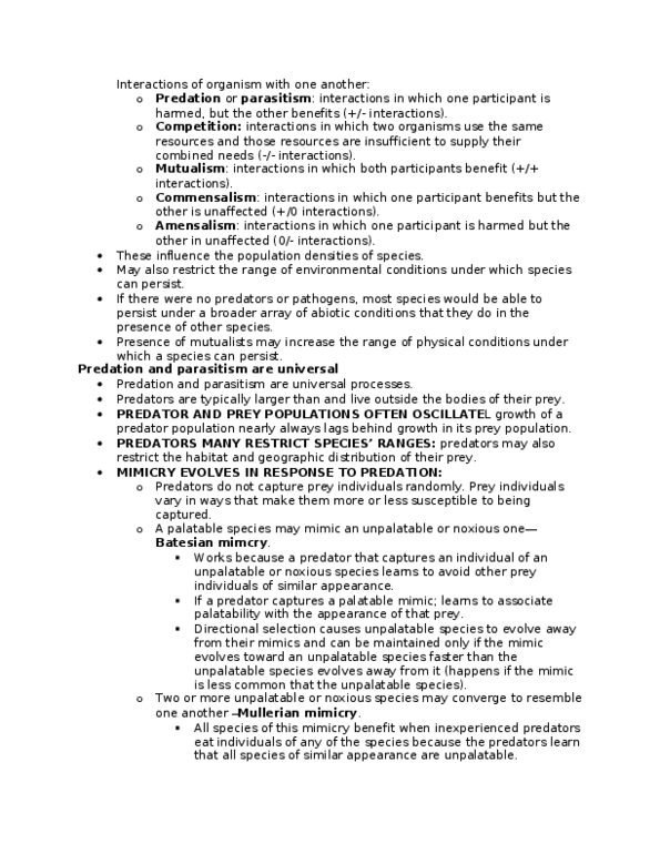 BIOL 373 Lecture Notes - Directional Selection, Competitive Exclusion Principle, Commensalism thumbnail