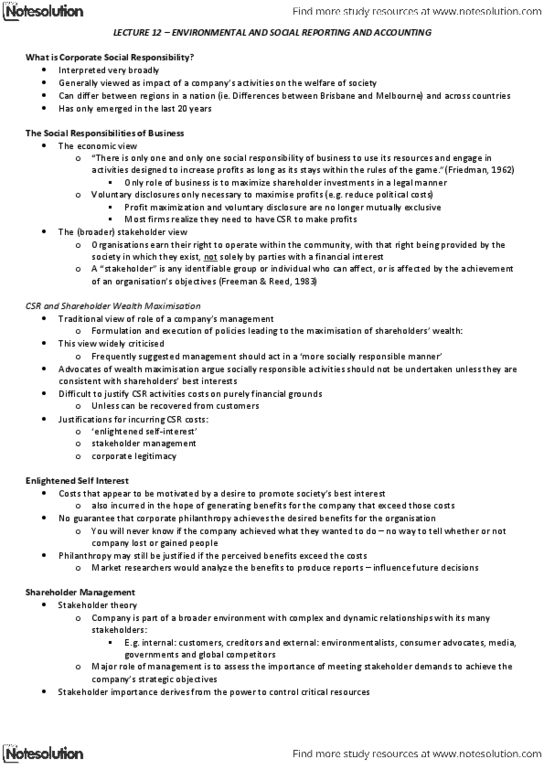 AYB311 Lecture Notes - Global Reporting Initiative, Corporate Social Responsibility, Telstra thumbnail