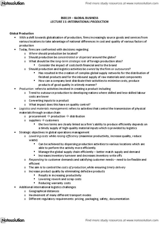 BSB119 Lecture Notes - Total Quality Management, Inventory Turnover, Six Sigma thumbnail