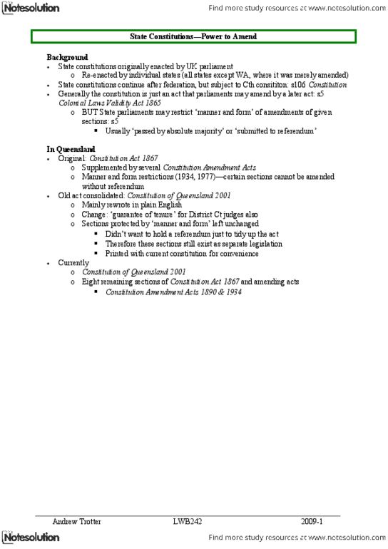 JSB171 Lecture Notes - Lecture 1: Colonial Laws Validity Act 1865, Australia Act 1986, Isaac Isaacs thumbnail