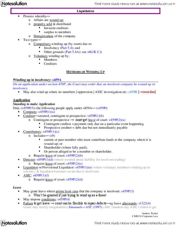 JSB171 Lecture Notes - Lecture 1: Australian Insolvency Law, Westpac, Rebuttable Presumption thumbnail