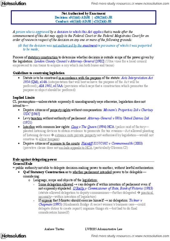 JSB171 Lecture Notes - Lecture 1: Federal Circuit Court Of Australia, Ultra Vires, Statutory Interpretation thumbnail