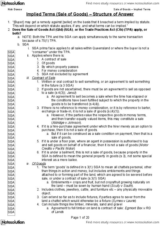 JSB171 Lecture Notes - Lecture 1: Implied Warranty, Australian Red Cross, Aust thumbnail