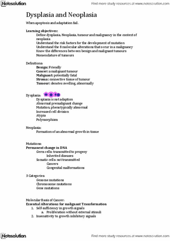 LQB281 Lecture Notes - Warburg Effect, Dysplasia, Congenital Disorder thumbnail