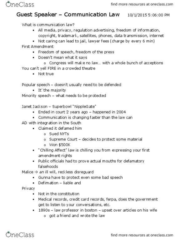 COM CO 101 Lecture Notes - Lecture 5: False Light, Super Bowl thumbnail